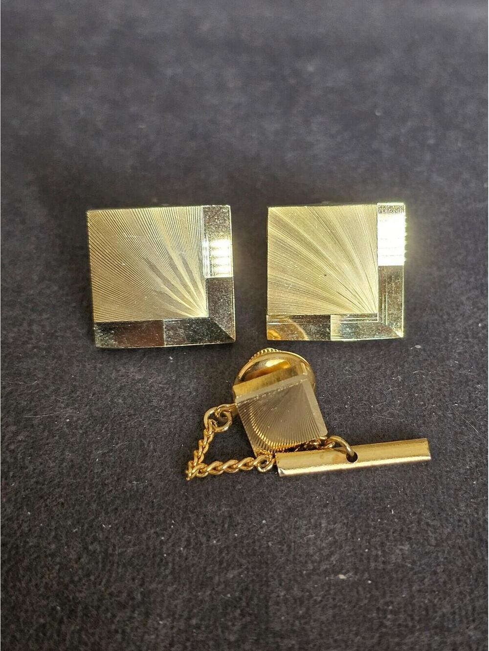 Gold Tone Cuff Links And Tie Pin